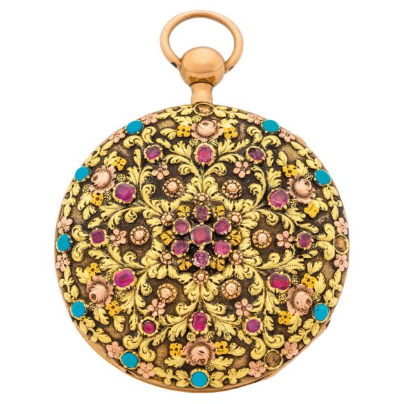 French varicoloured gold quarter repeating pocket watch Circa 1875