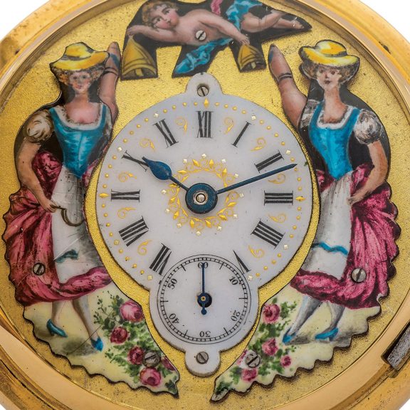 Swiss gold repeater with enamel automaton jacks Circa 1890 Swiss gold repeater with enamel automaton jacks Circa 1890