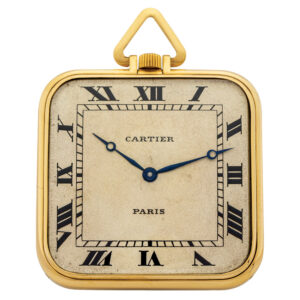 French gold square keyless dress pocket watch Circa 1925
