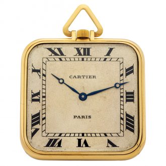 French gold square keyless dress pocket watch Circa 1925