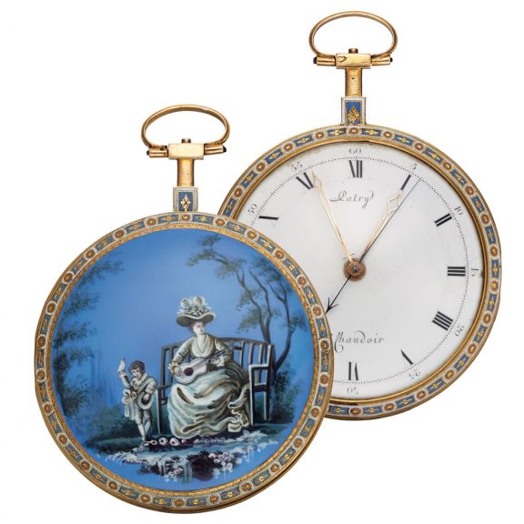 Swiss gold and enamel watch with centre seconds Circa 1790 Swiss gold and enamel watch with centre seconds Circa 1790