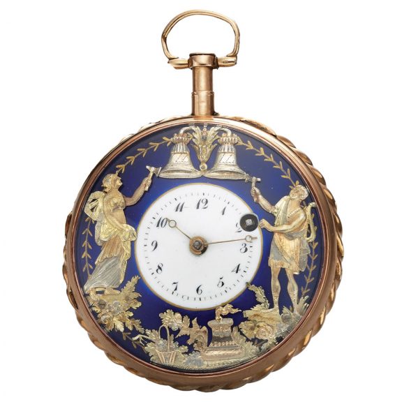 Swiss gold repeating verge with Jacquemarts automaton Circa 1810