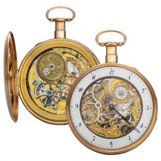 Swiss gold quarter repeating skeletonized pocket watch Circa 1830 Swiss gold quarter repeating skeletonized pocket watch Circa 1830
