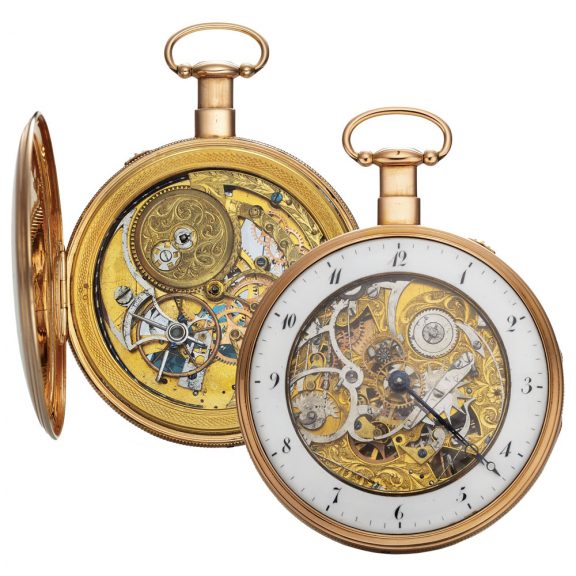 Swiss gold quarter repeating skeletonized pocket watch Circa 1830 Swiss gold quarter repeating skeletonized pocket watch Circa 1830