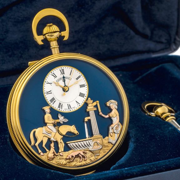 Swiss gold-plated musical automaton pocket watch Circa 1980