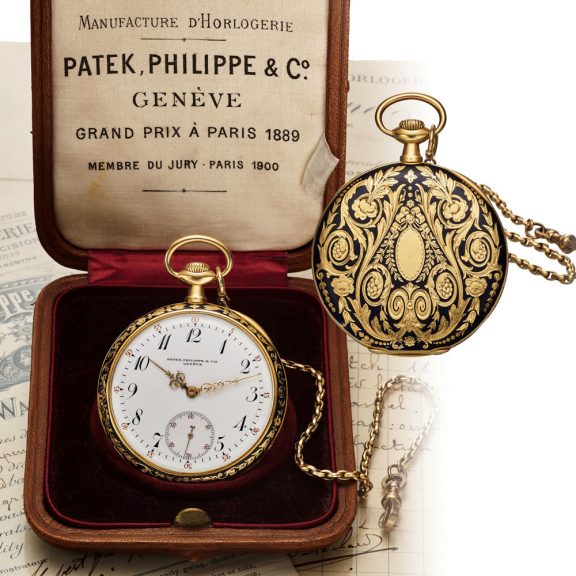 Swiss gold and black enamel keyless pocket watch Circa 1909 Swiss gold and black enamel keyless pocket watch Circa 1909