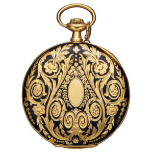 Swiss gold and black enamel keyless pocket watch Circa 1909