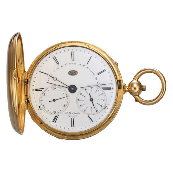 Swiss gold pocket watch with retrograde perpetual calendar Circa 1870 Swiss gold pocket watch with retrograde perpetual calendar Circa 1870