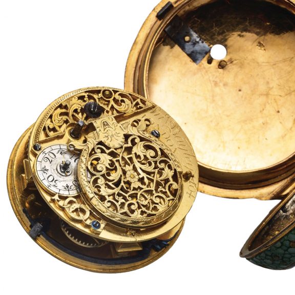 English gold verge pocket watch in shagreen case Circa 1720 English gold verge pocket watch in shagreen case Circa 1720