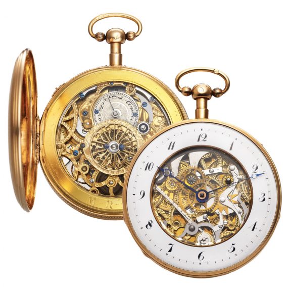 French gold quarter repeating skeletonized pocket watch Circa 1815 French gold quarter repeating skeletonized pocket watch Circa 1815