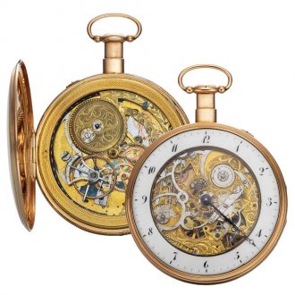 Swiss gold quarter repeating skeletonized pocket watch Circa 1830