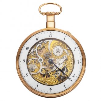 Swiss gold quarter repeating skeletonized pocket watch Circa 1830
