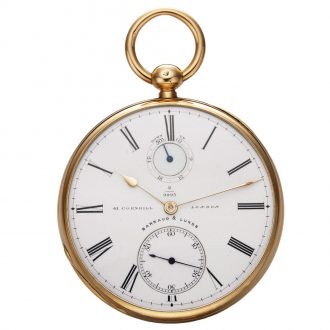 English gold pocket watch with power reserve indicator Circa 1900