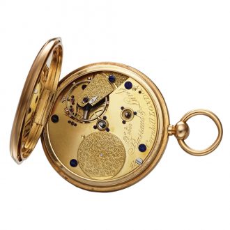 English gold pocket watch with power reserve indicator Circa 1900