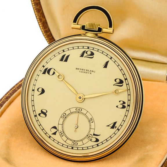 Swiss gold and black enamel Art Deco pocket watch Circa 1925