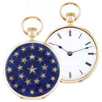 Swiss gold lady's watch set with diamond stars Circa 1850