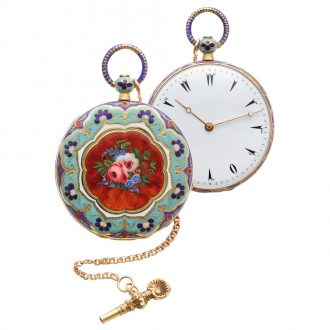 Elegant Swiss gold and cloisonne enamel pocket watch Circa 1880