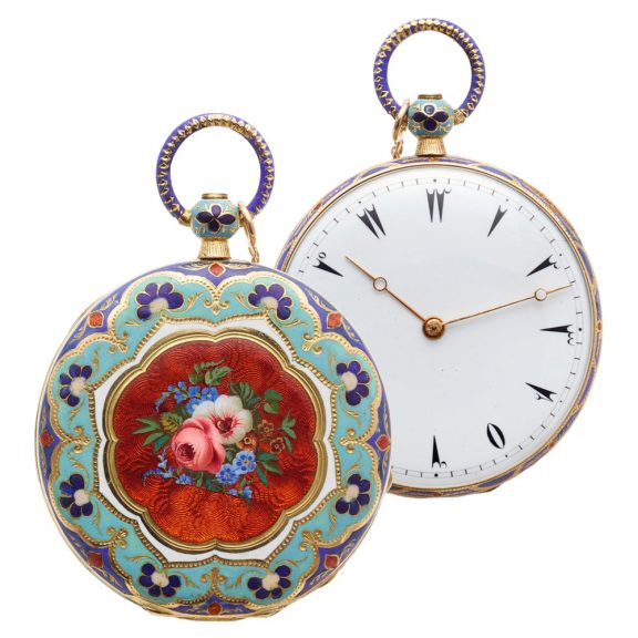Elegant Swiss gold and cloisonne enamel pocket watch Circa 1880 Elegant Swiss gold and cloisonne enamel pocket watch Circa 1880