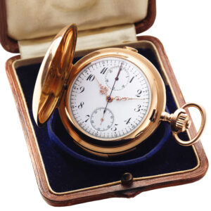 Swiss 14K gold minute repeating keyless chronograph Circa 1900