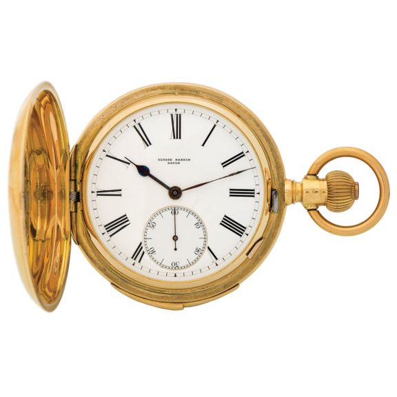 Large Swiss gold minute repeating keyless pocket watch Circa 1900