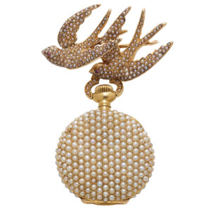 Elegant Swiss gold and pearl-set pendant brooch watch Circa 1900