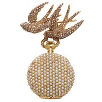Elegant Swiss gold and pearl-set pendant brooch watch Circa 1900