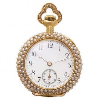 Elegant Swiss gold and pearl-set pendant brooch watch Circa 1900