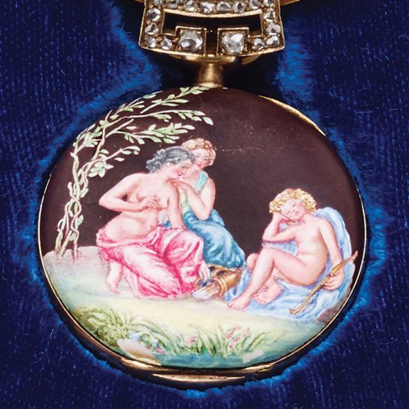 Swiss gold and enamel lady's keyless pendant watch Circa 1900 Swiss gold and enamel lady's keyless pendant watch Circa 1900