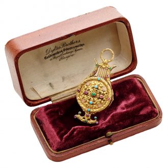Swiss tri-coulerd gold watch in the form of musical lyre Circa 1830