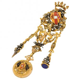 Exeptional French gold, silver and enamel pendant watch Circa 1850