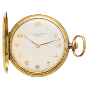Unusual Swiss 18K gold hunting cased pocket watch Circa 1950