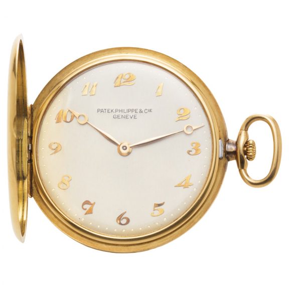 Unusual Swiss 18K gold hunting cased pocket watch Circa 1950