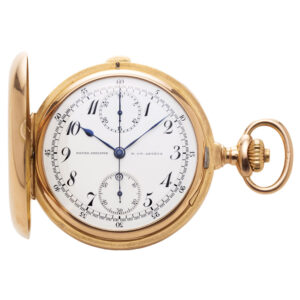 Swiss gold hunter with chronograph and 30-min register Circa 1910