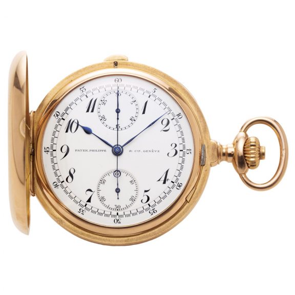 Swiss gold hunter with chronograph and 30-min register Circa 1910