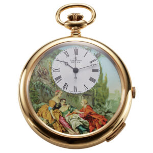 Fine Swiss gold-plated musical centre seconds pocket watch Circa 1990