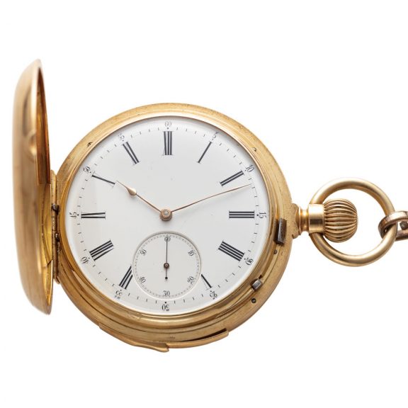 Swiss yellow gold minute repeating lever pocket watch Circa 1880