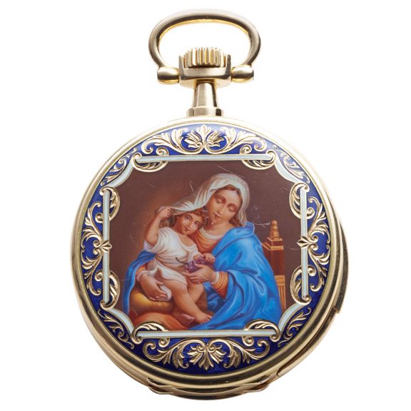 Swiss gold and enamel repeating keyless lever Circa 1900