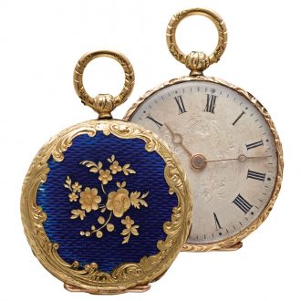 Swiss gold and enamel miniature lady's pendant watch Circa 1850