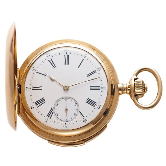 Swiss 18K gold minute repeating keyless pocket watch Circa 1910