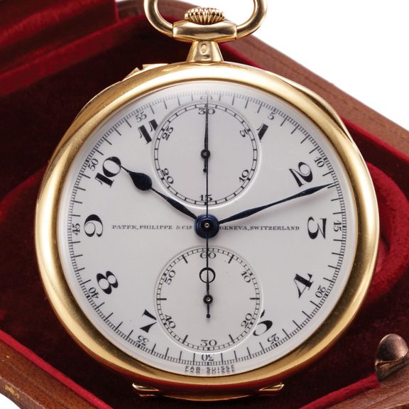 Swiss gold chronograph with 60-minutes and 12-hour registers Circa 1925