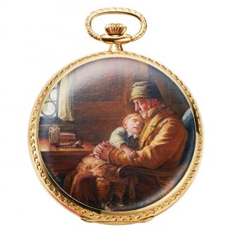 Unique Swiss gold and enamel dress watch with miniature Circa 1990