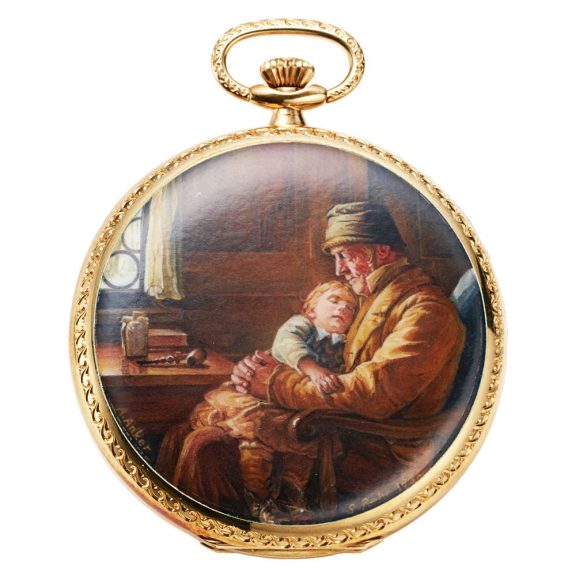 Unique Swiss gold and enamel dress watch with miniature Circa 1990