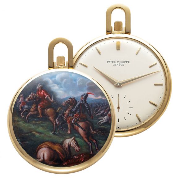 Exceptional Swiss gold and enamel dress watch with miniature Circa 1971 Exceptional Swiss gold and enamel dress watch with miniature Circa 1971