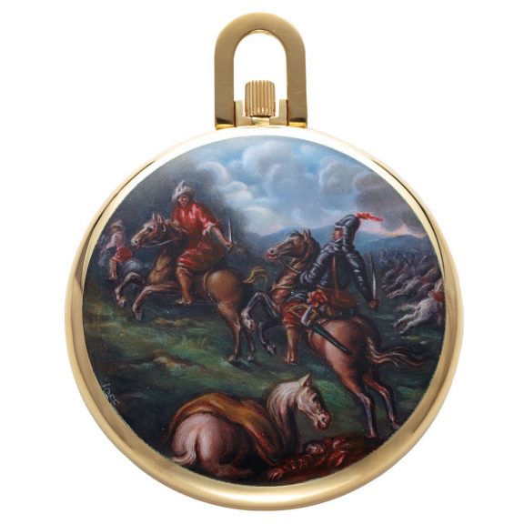 Exceptional Swiss gold and enamel dress watch with miniature Circa 1971