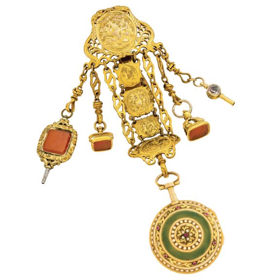French gold and enamel chatelaine pendant watch Circa 1770