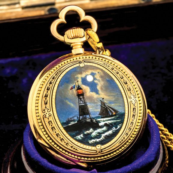 Swiss gold and painted-on enamel pendant watch Circa 1890