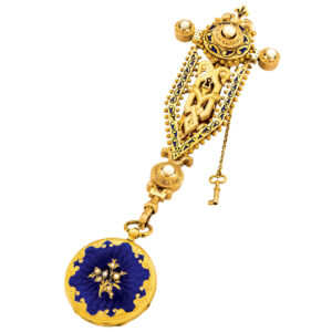 Swiss gold, diamond, pearl and enamel pendant watch Circa 1860