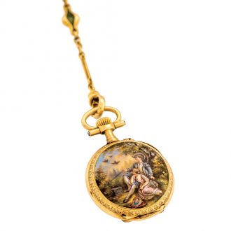Swiss gold and enamel Louis XV-style lady's pendant watch Circa 1900