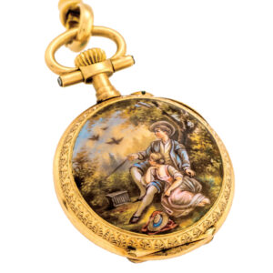 Swiss gold and enamel Louis XV-style lady's pendant watch Circa 1900