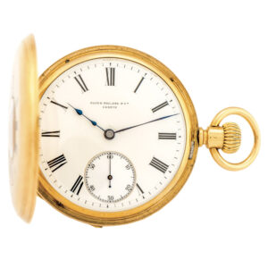 Swiss 18 carat yellow gold half hunting cased keyless pocket watch